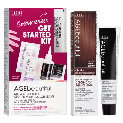 AGE beautiful Permanent Hair Color Cream, 100% Gray Coverage Hair Dye with Biotin Anti-Aging Formula for Fuller, Thicker Hair, Professional Salon Quality