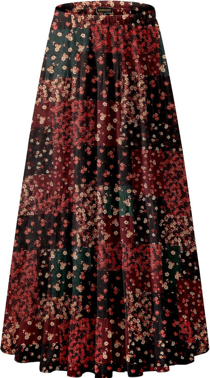 NASHALYLY Women's Chiffon Elastic High Waist Pleated A-Line Maxi Skirts