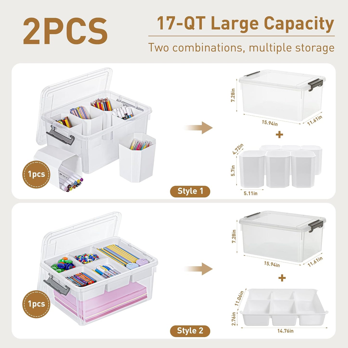 Citylife 6Qt 4Packs Clear Craft Organizers and Storage BOX, Sensory Bins