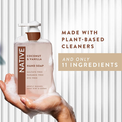 Native Liquid Hand Soap, Toasted Vanilla & Honey Scent, Non-Drying Formula for Soft, Smooth Hands, Made with Plant-Based Cleansers, Sulfate & Paraben Free, 13 oz Bottle
