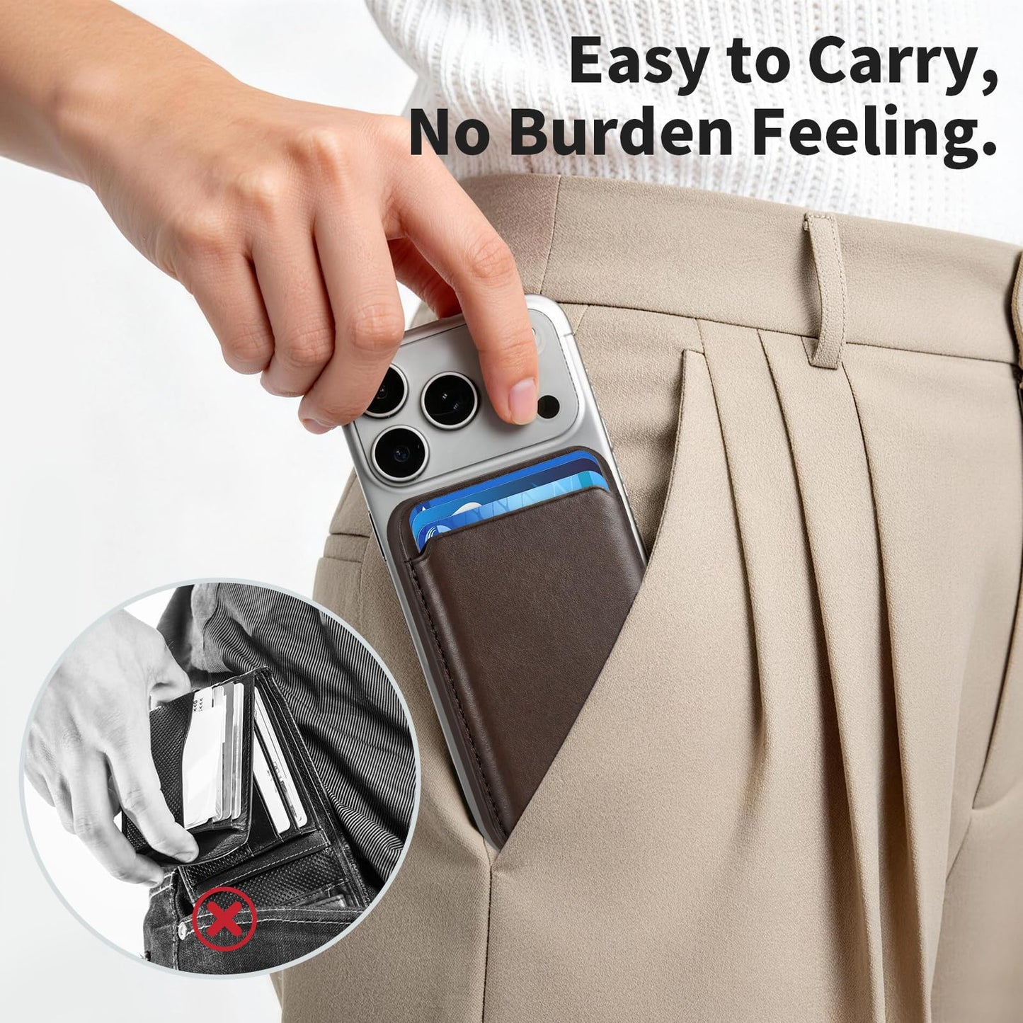 Magnetic Wallet Cell Phone Card Holder for Phone Case with Mag-Safe