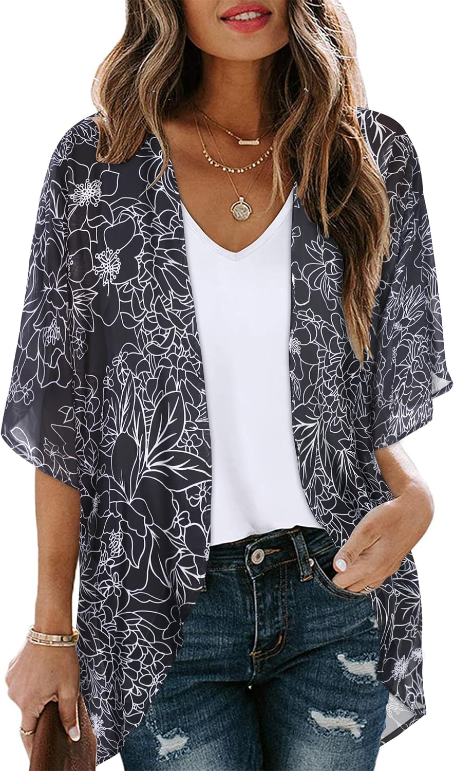 CHICGAL Womens Floral Kimono Cardigan Beach Cover Up Casual Summer Tops