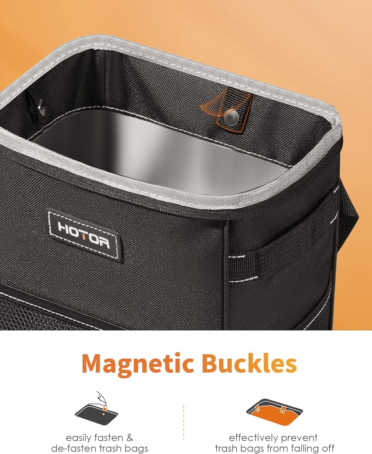 HOTOR Car Trash Can, Leakproof Car Organizer, 2-Gallon, Black