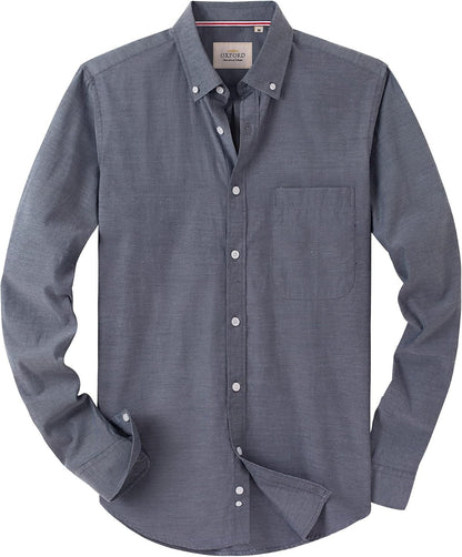 Alimens & Gentle Mens Solid Oxford Shirt Long Sleeve Dress Shirt Work Casual Button Down Shirts with Pocket