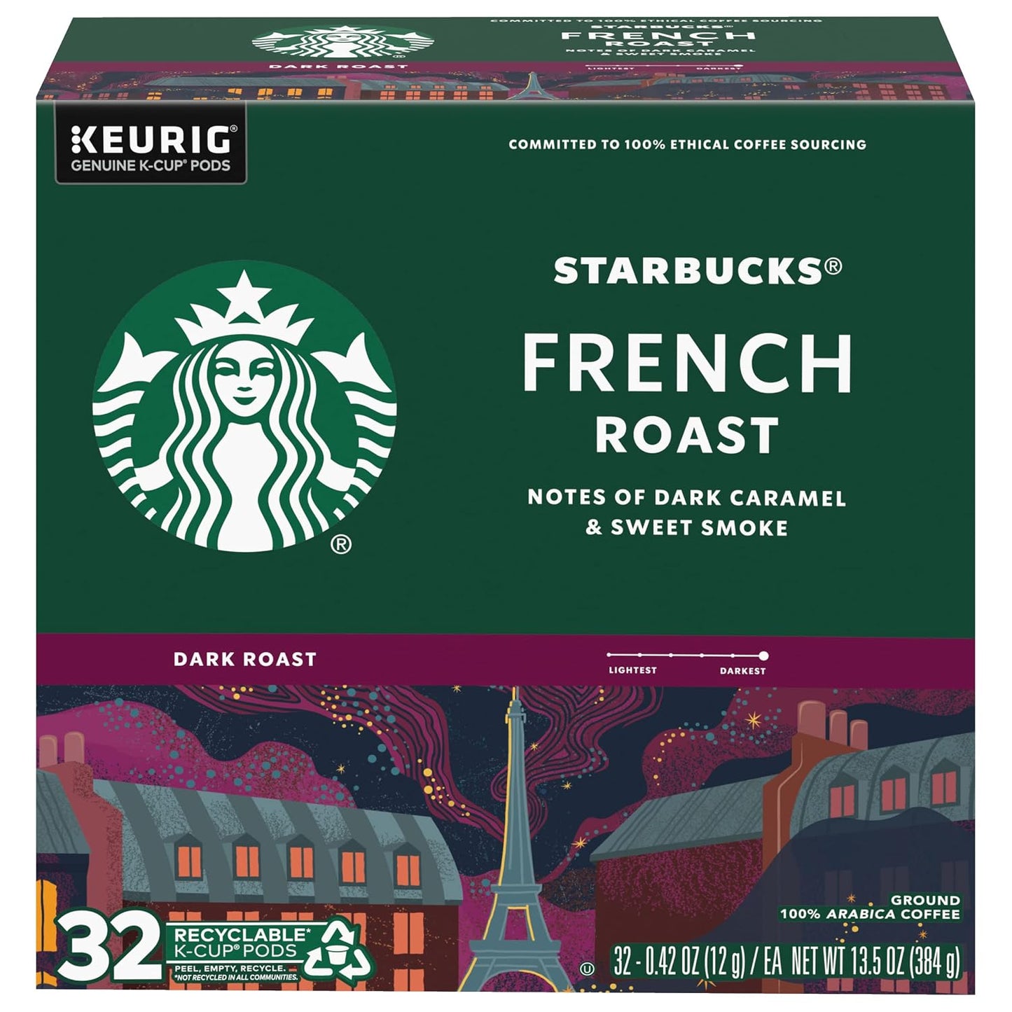 Starbucks K-Cup Coffee Pods, Dark Roast Hot or Iced Coffee, French Roast, 96 Keurig Pods