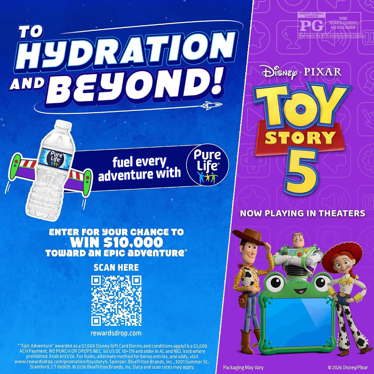 Pure Life Purified Bottled Water, 12 Pack - Still Drinking Water Enhanced with Minerals for a Crisp Taste - 16.9 Fl Oz - Toy Story 5 Packaging Graphics