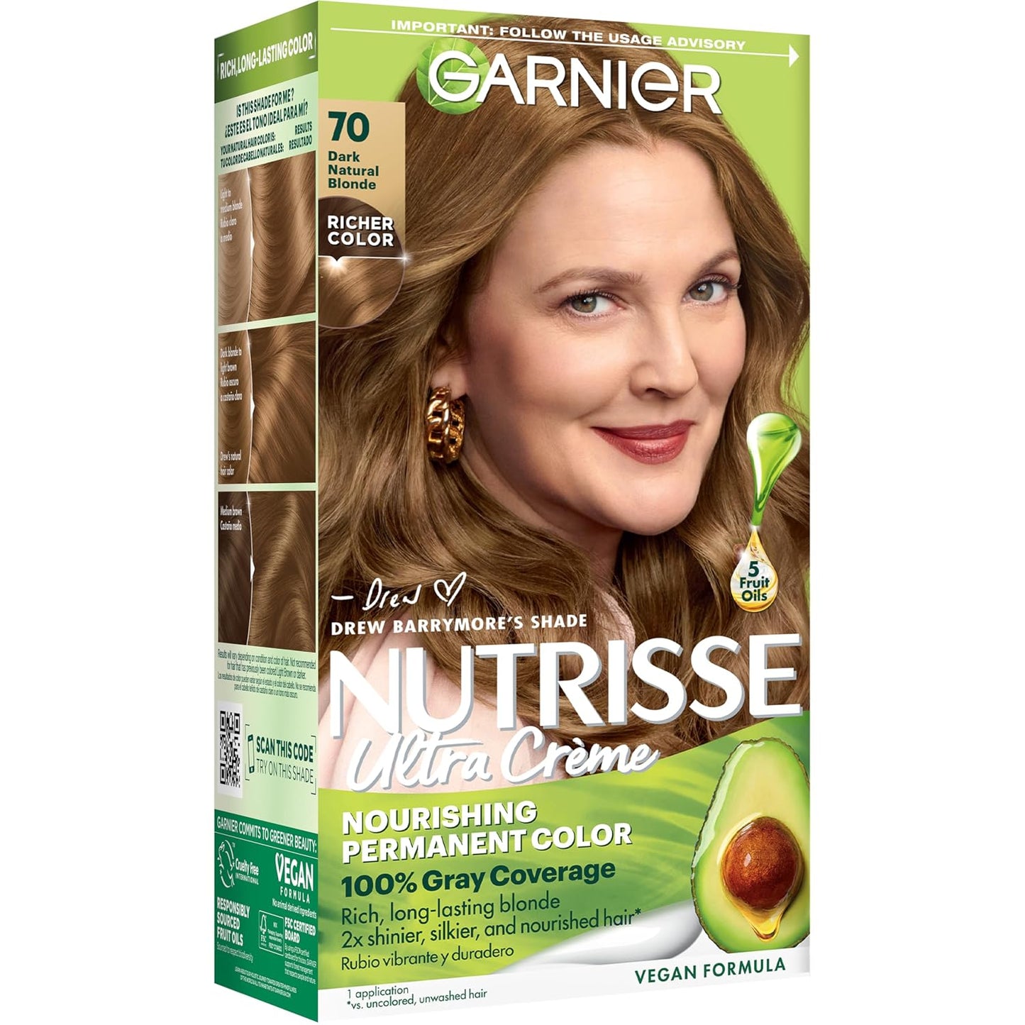 Garnier Nutrisse Ultra Crème Hair Color, Permanent Hair Dye with 100% Gray Coverage, Vegan & Cruelty-Free, 33 Darkest Golden Brown (Caramel Fudge), 1 Count