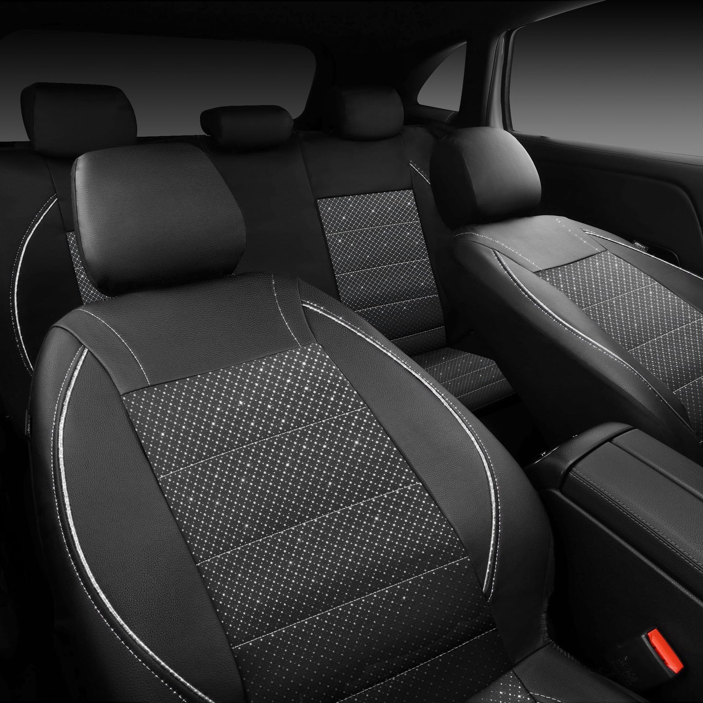 CAR PASS Universal FIT Piping Leather Car Seat Cover, for suvs,Van,Trucks,Airbag Compatible,Inside Zipper Design and Reserved Opening Holes (Full Set, Black and Red)