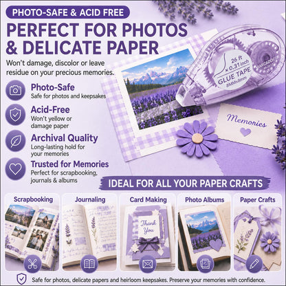 MARCADORUS Glue Tape for Scrapbooking, Double Sided Tape Roller 106Ft Total