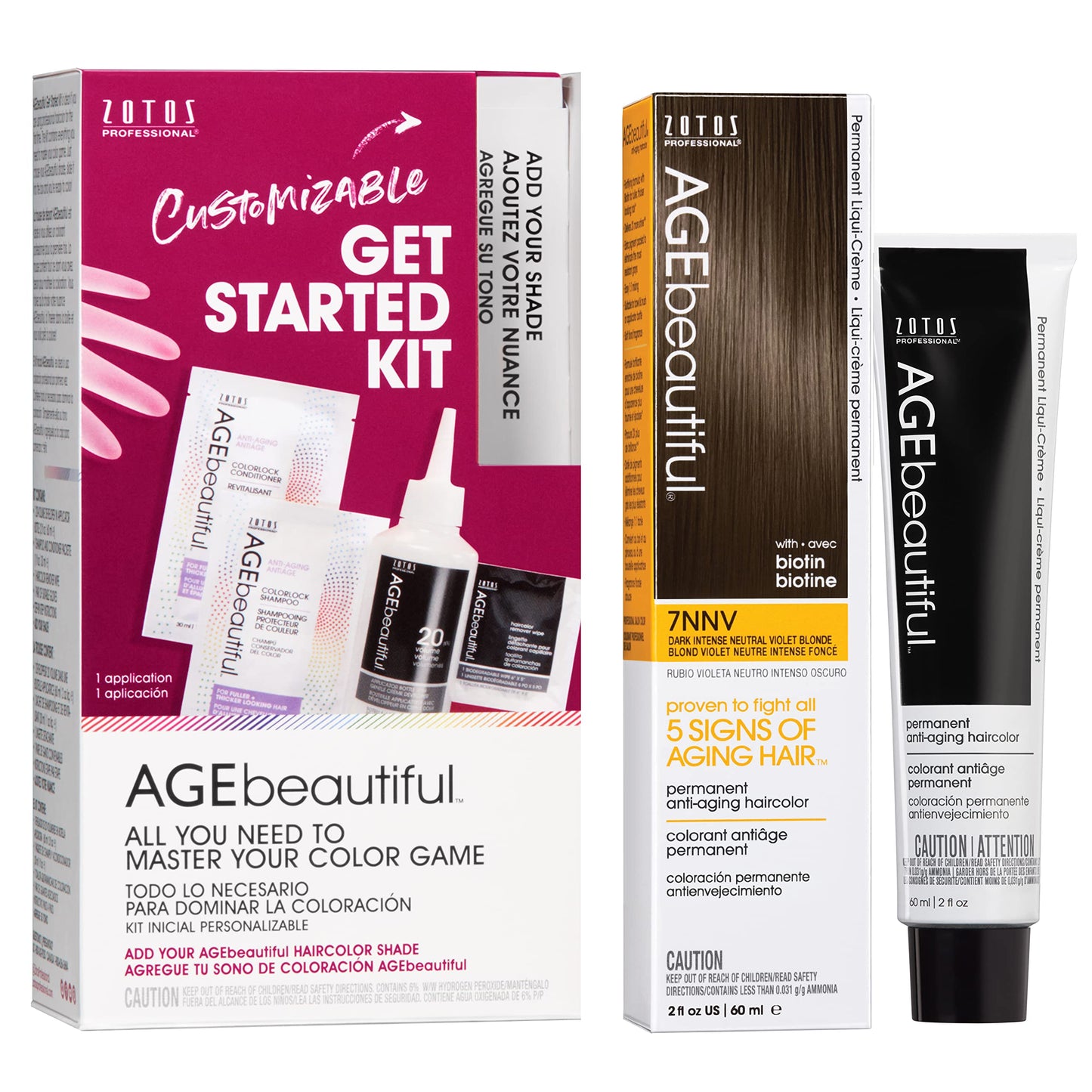 AGE beautiful Permanent Hair Color Cream, 100% Gray Coverage Hair Dye with Biotin Anti-Aging Formula for Fuller, Thicker Hair, Professional Salon Quality