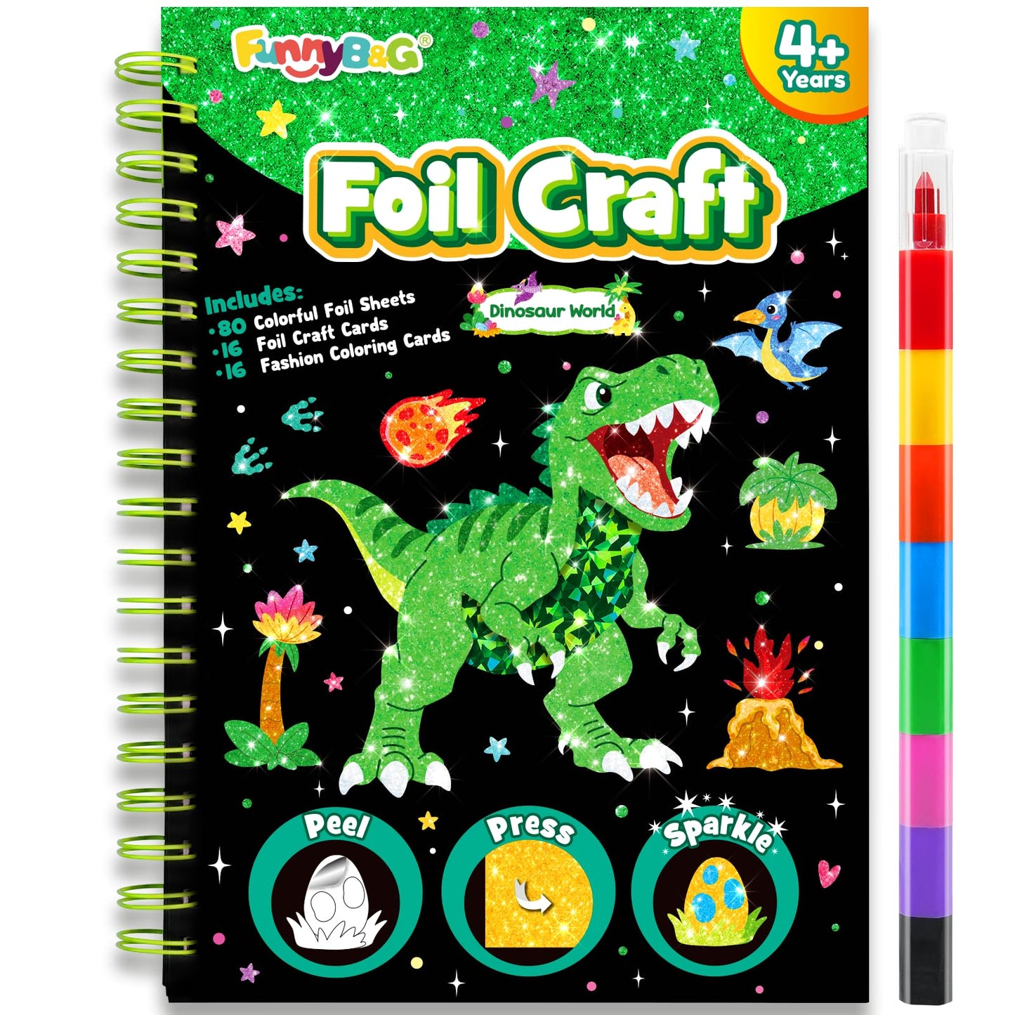 FUNNYB&G Foil Art Craft Kit for Kids, Sparkly Birthday Gift Toy for Boys