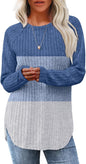 Saloogoe Long Sleeve Shirts for Women 2026 Fall Clothes Tunic Tops Loose Fit Dressy Crewneck Pullover Sweaters Curved Hem
