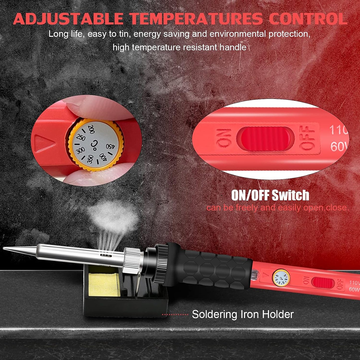 Soldering Iron, 60W 110V Adjustable Temperature Soldering Iron Pen, Portable Welding Tool, Fast Heating, for Electronic Repair, Jewelry, DIY