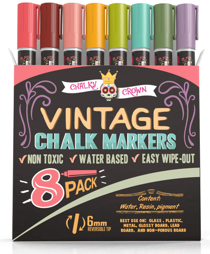 CHALKY CROWN Liquid Chalk Markers - Bold Chalkboard Markers - 8 Pack, 6mm