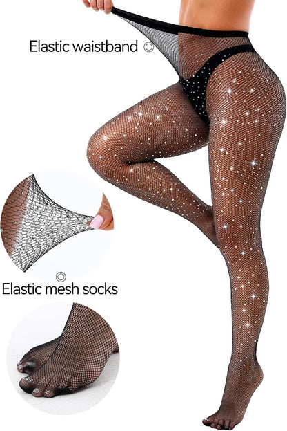 VEBZIN Sparkly Fishnets Stockings High Waist Tights for Women