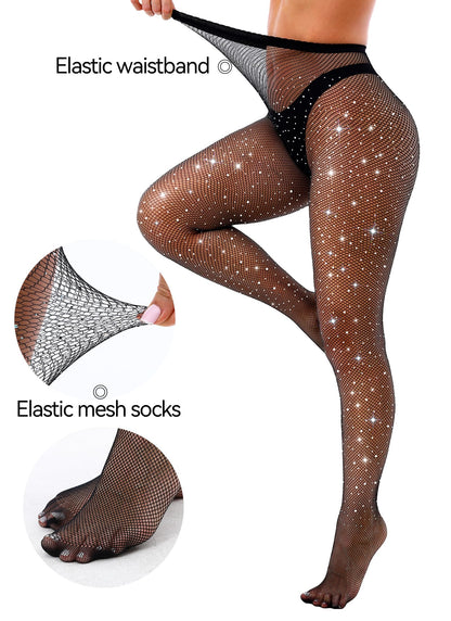 VEBZIN Sparkly Fishnets Stockings High Waist Tights for Women
