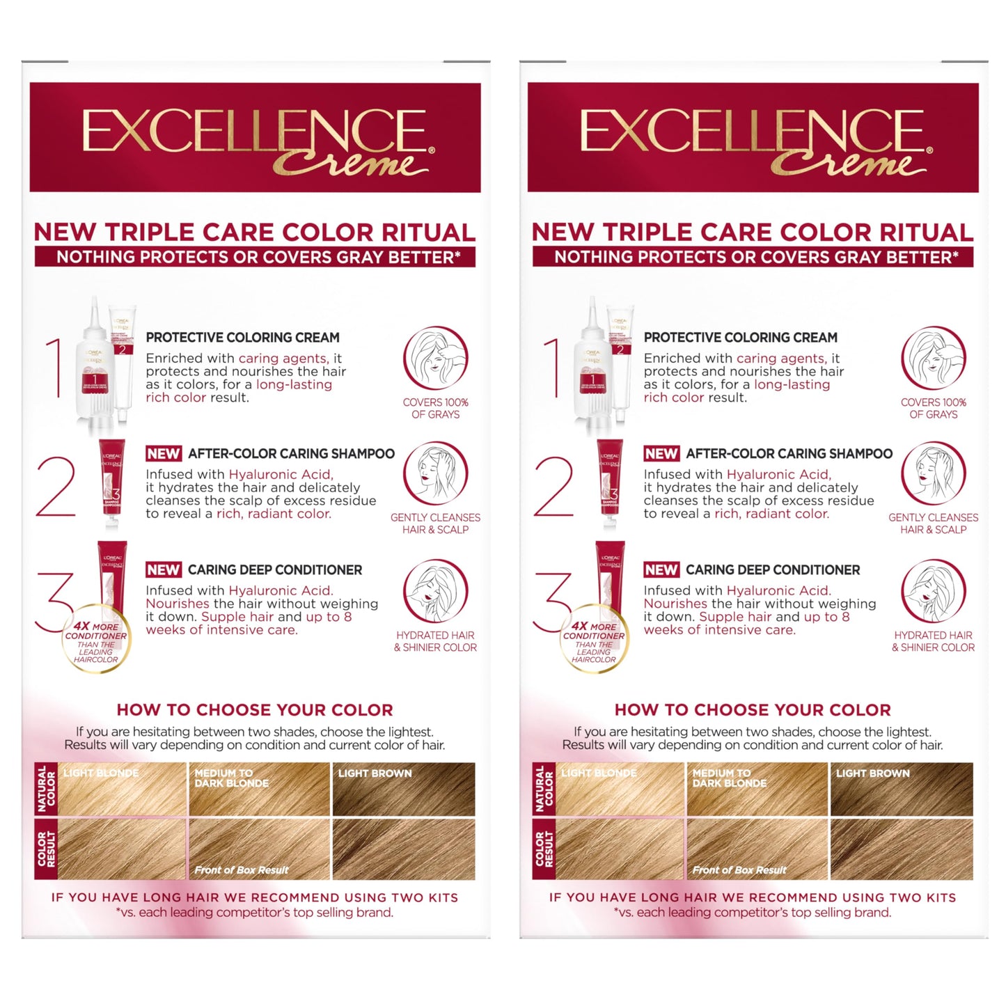 L'Oreal Paris Excellence Crème Permanent Hair Dye, Triple Care Hair Color with Hyaluronic Acid for 100% Gray Coverage, 4 Dark Brown, 1 Kit (Packaging May Vary)