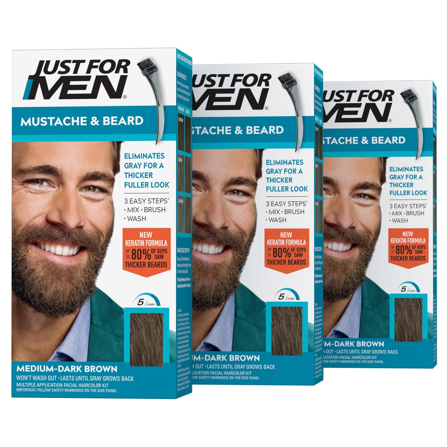 JUST FOR MEN Mustache & Beard Dye, Keratin, Medium Brown M-35 (1 Pack)