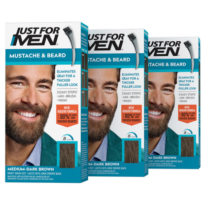 JUST FOR MEN Mustache & Beard Dye, Keratin, Medium Brown M-35 (1 Pack)