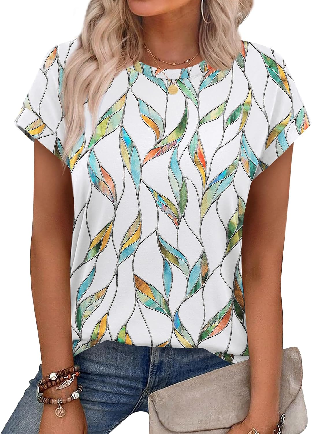 Alaroo Womens Summer Tops Short Sleeve Shirts Crew Neck Tshirt Cute Trendy Tunic Blouses (S-3XL)