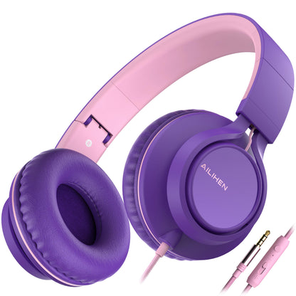 AILIHEN C8 Kids Wired Headphones with Mic for School, 3.5mm Jack, BlackBlue