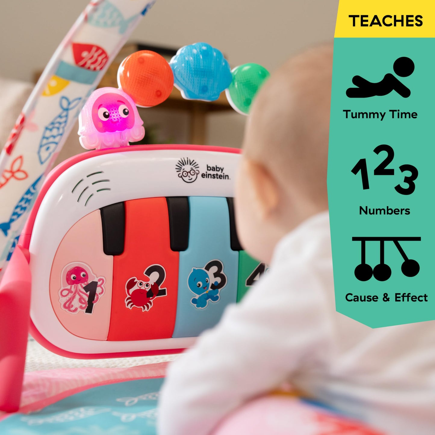 Baby Einstein 4-in-1 Kickin' Tunes Music and Language Play Gym and Piano Tummy Time Activity Mat