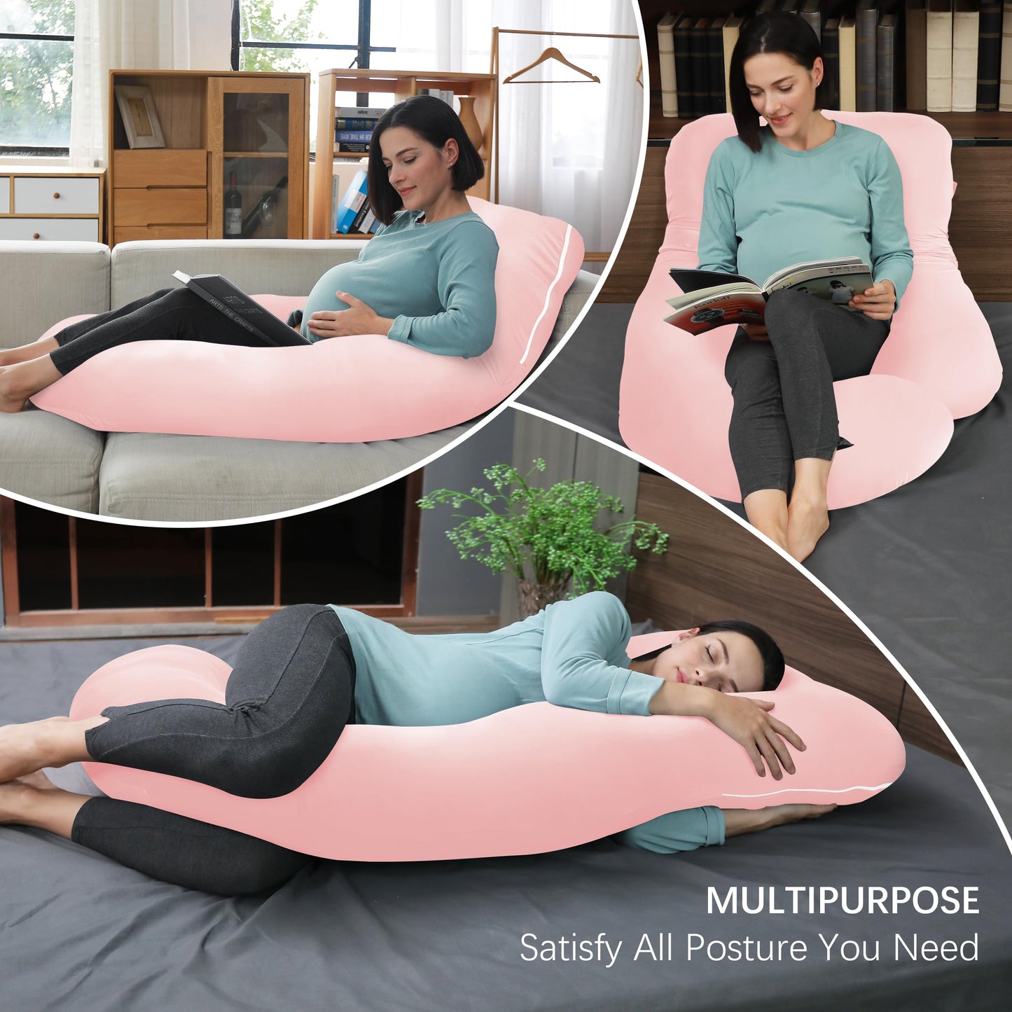 MOON PARK Pregnancy Pillows for Sleeping - U Shaped Full Body Maternity Pillow with Removable Cover - Support for Back, Legs, Belly, HIPS - 65 Inch - Aquamarine