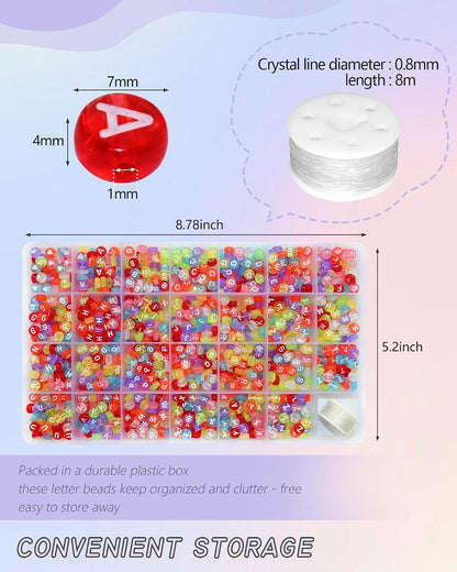 Looconi 810pcs Gold Letter Beads Square 6x6mm White Cube Acrylic Alphabet A-Z with Heart Pattern and Crystal Line for Jewelry Making