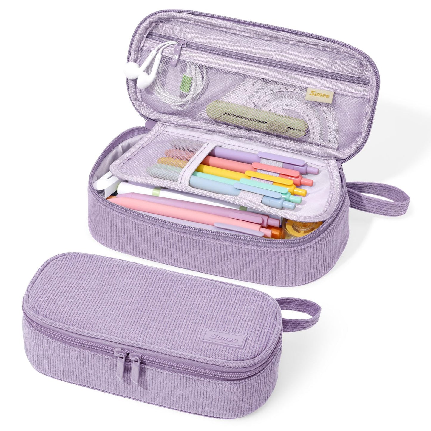 SUNEE Cute Pencil Case, Soft Corduroy Large Capacity Pencil Pouch, Aesthetic Zipper Pencil Bag, Big Storage Pen Organizer for Stationery, Pencil Box Back to School Supplies for Teen Girls Boys, Beige
