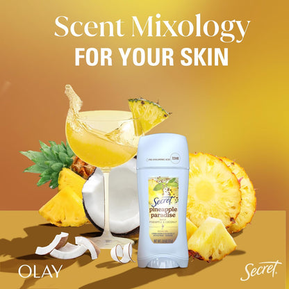 Secret Fresh Antiperspirant Deodorant for Women, 72hr Freshness on the Rocks with Pro-Hyaluronic Acid, Miami Mocktails Edition, Clear Gel, Pineapple Paradise with Pineapple & Coconut Scent, 2.6 oz