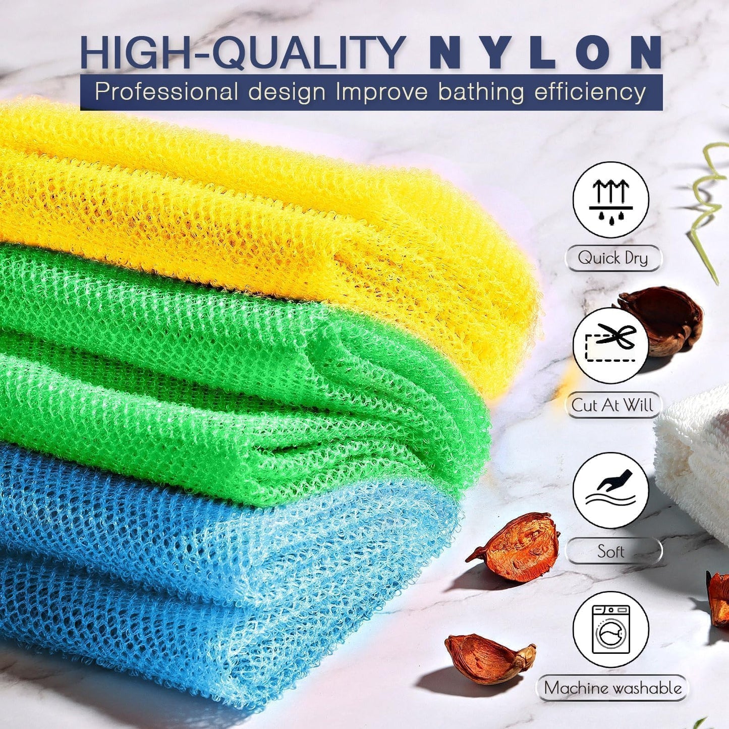 UJFQBH African Net Sponge Authenti, Exfoliating Body Scrubber for Back and Hard to Reach Areas, Gentle Daily Exfoliation for Deep Cleansing, Quick Drying Shower Essential, Aqua Grey 3 Pack