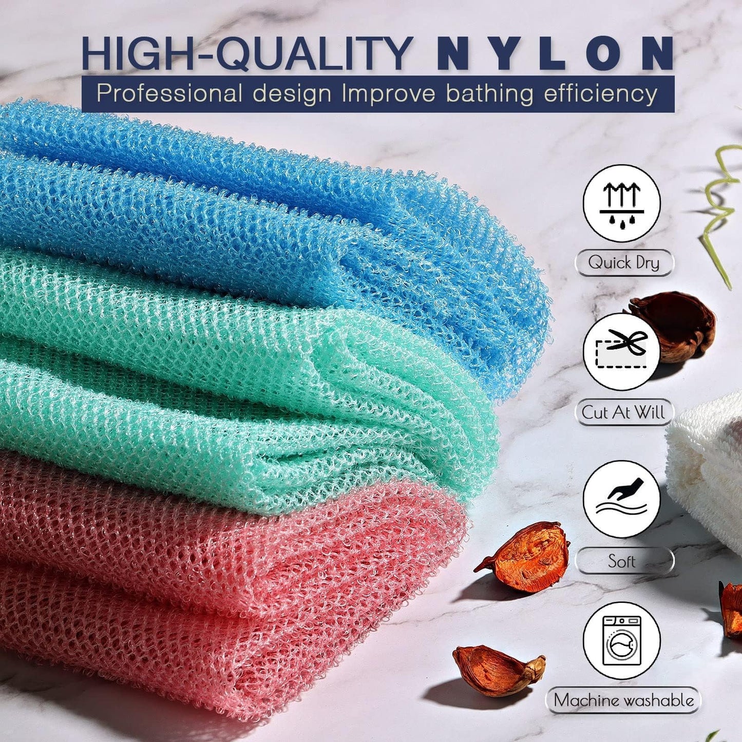 UJFQBH African Net Sponge Authenti, Exfoliating Body Scrubber for Back and Hard to Reach Areas, Gentle Daily Exfoliation for Deep Cleansing, Quick Drying Shower Essential, Aqua Grey 3 Pack