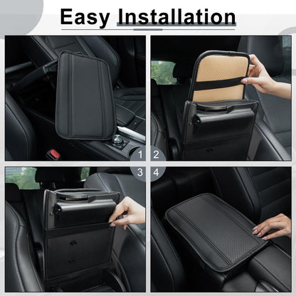 Amiss Car Center Console Cover, Upgraded Leather Car Armrest Cushion with 2 Storage Pockets, Universal Waterproof Cushion Pad, Non-Slip Car Interior Accessories, Fits Most Sedans SUVs Trucks (Black)