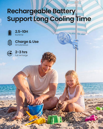 Gaiatop Mini Portable Stroller Fan, Small Clip on Fan 3 Speed Rechargeable