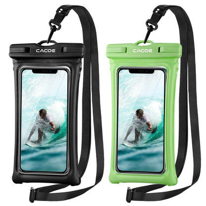 CACOE Floatable Waterproof Phone Pouch 2 Pack Up to 7.0",White+Blue