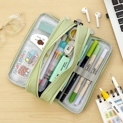 CICIMELON Large Capacity Pencil Case 3 Compartment Pouch Pen Bag for School Teen Girl Boy Men Women (Pink)
