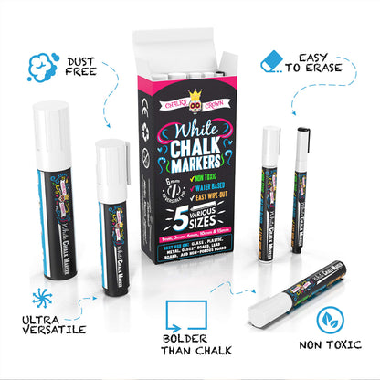 CHALKY CROWN Liquid Chalk Markers - Bold Chalkboard Markers - 8 Pack, 6mm