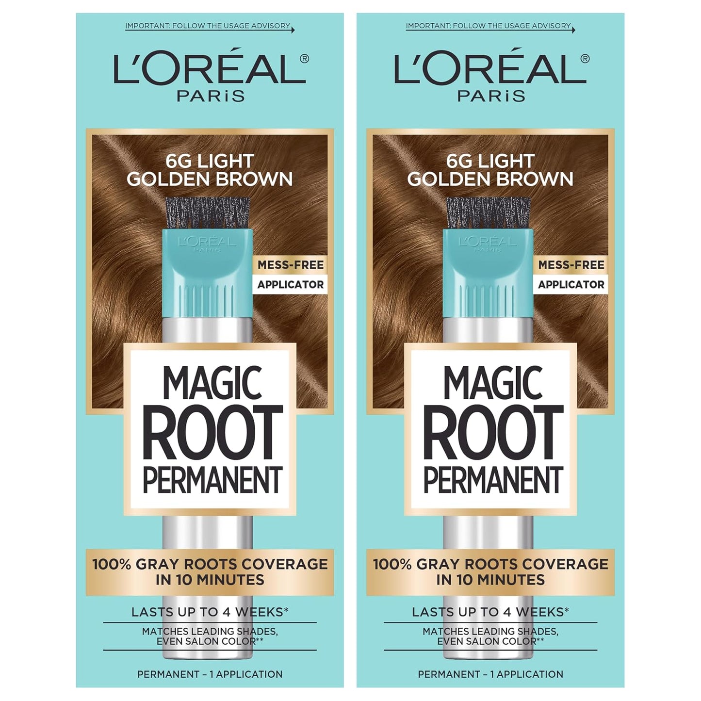 L'Oreal Paris Magic Root Permanent Hair Color Kit, 100% Gray Hair Coverage In Just 10 Minutes, Precision Brush Applicator for Seamless Application, 4 Dark Brown (2 Count)