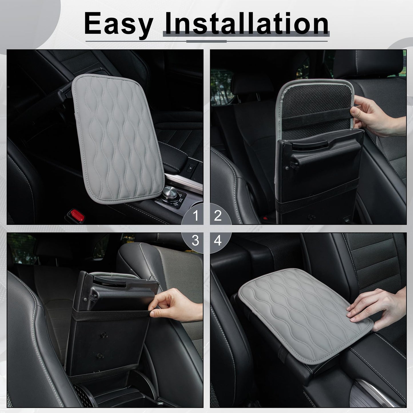 Amiss Car Center Console Cover, Upgraded Leather Car Armrest Cushion with 2 Storage Pockets, Universal Waterproof Cushion Pad, Non-Slip Car Interior Accessories, Fits Most Sedans SUVs Trucks (Black)
