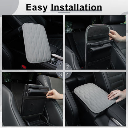 Amiss Car Center Console Cover, Upgraded Leather Car Armrest Cushion with 2 Storage Pockets, Universal Waterproof Cushion Pad, Non-Slip Car Interior Accessories, Fits Most Sedans SUVs Trucks (Black)