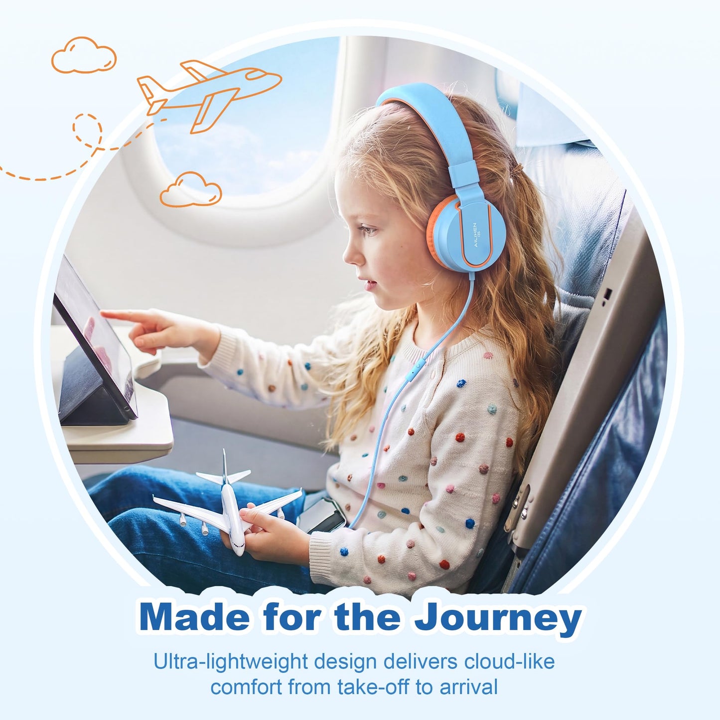 AILIHEN I35 Kids Headphones for School with Mic, 93dB Safe Volume, Orange