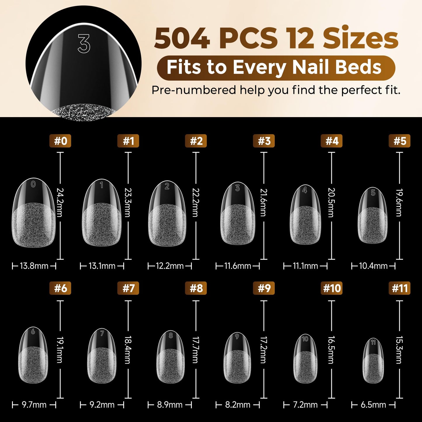 UNA GELLA 504Pcs Medium Pointed Almond Nail Tips, X-Soft Almond Gel Nails
