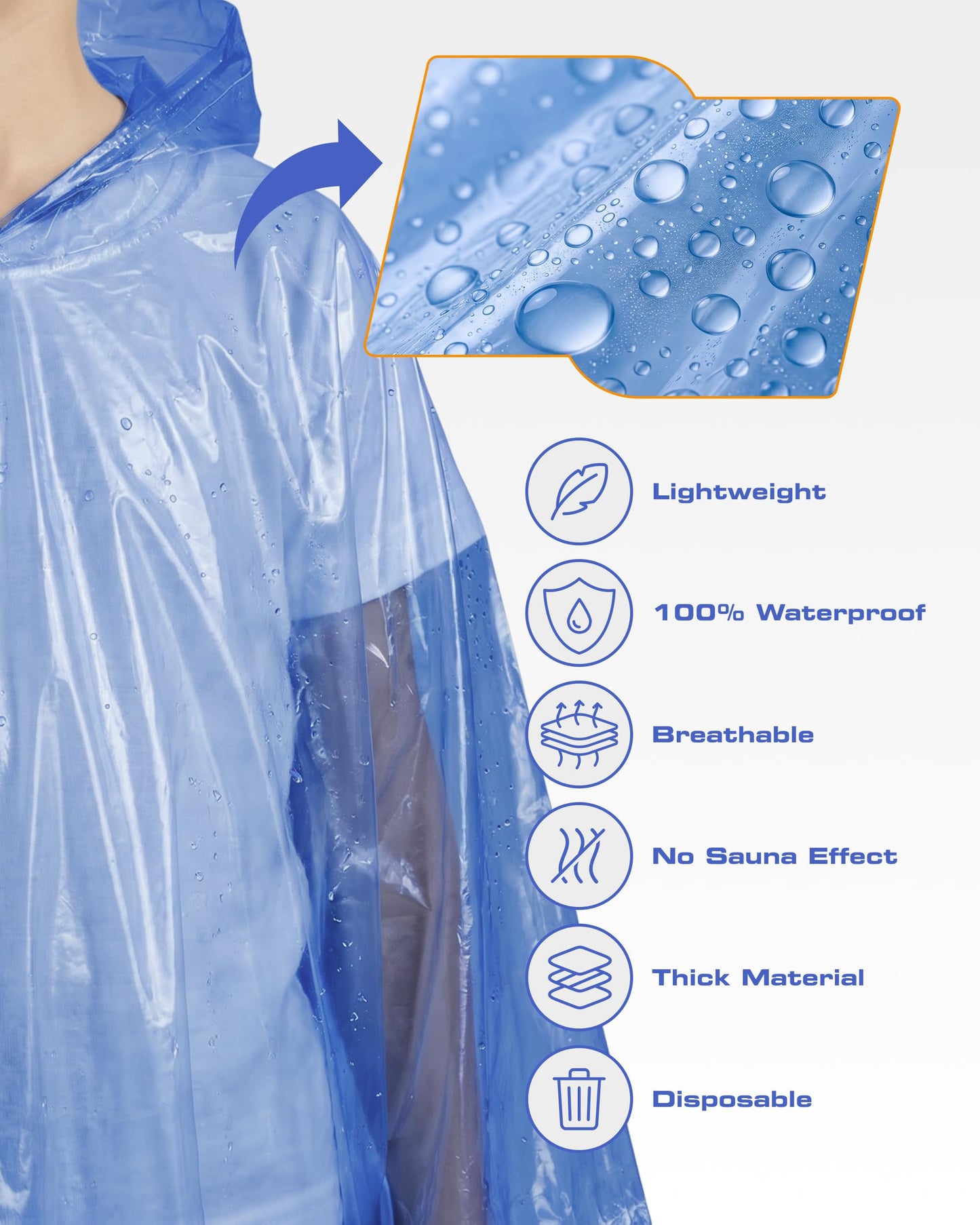 Hagon PRO Disposable Rain Ponchos for Adults (5 Pack)