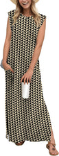 GRECERELLE 2026 Women Year-Round Casual Round Neck Loose Split Wrinkle-Free Long Maxi Vacation Dress with Pockets (XXS-4XL)