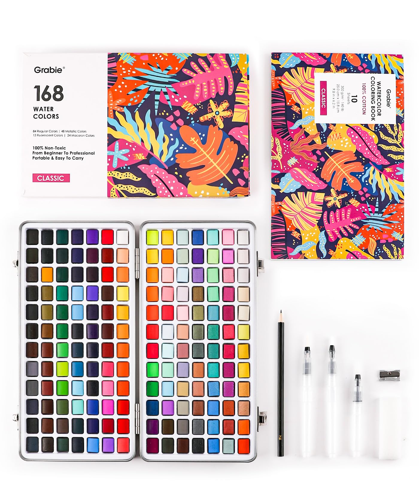Grabie 50 Color Watercolor Paint Set with Brush Pens