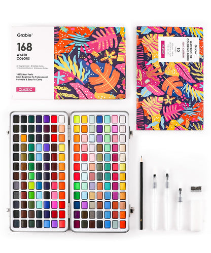 Grabie 50 Color Watercolor Paint Set with Brush Pens