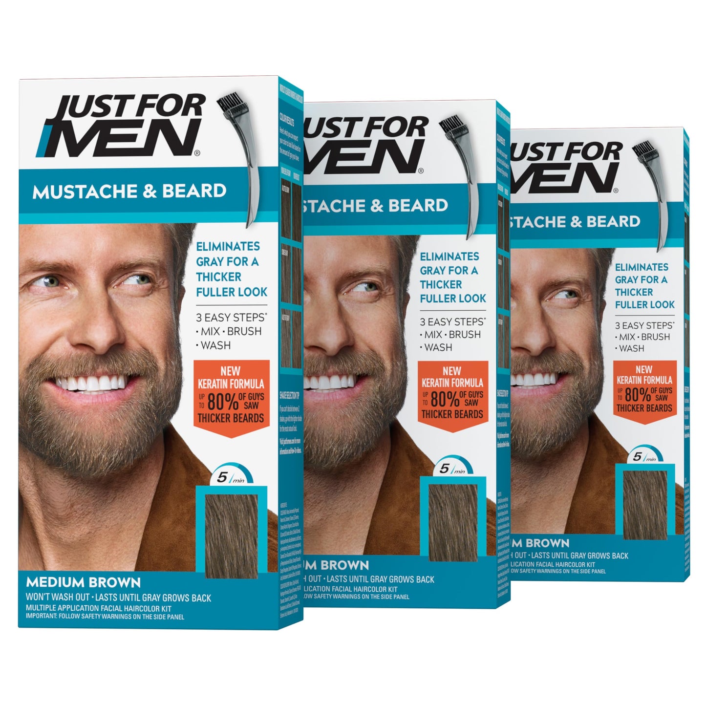 JUST FOR MEN Mustache & Beard Dye, Keratin, Medium Brown M-35 (1 Pack)