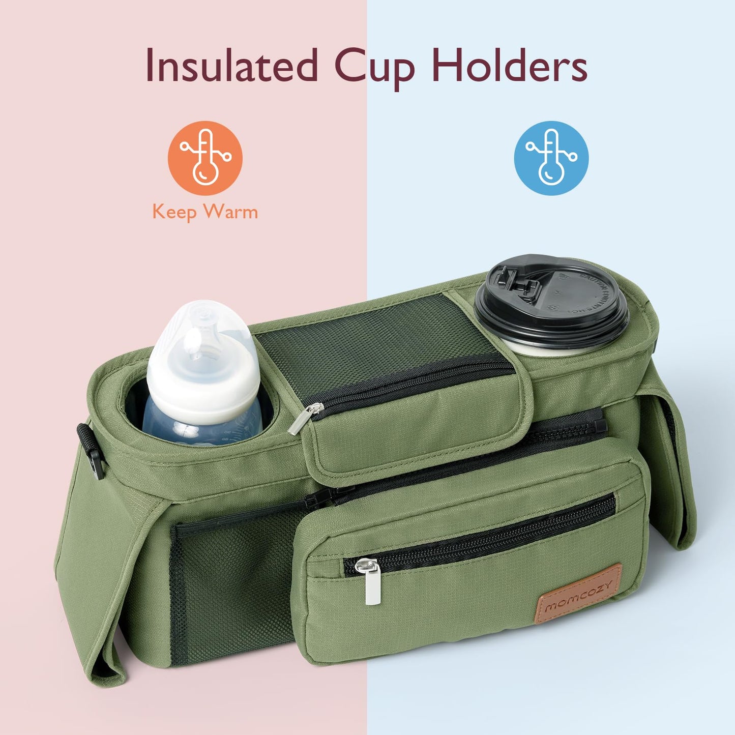 Momcozy Universal Stroller Organizer with Insulated Cup Holder