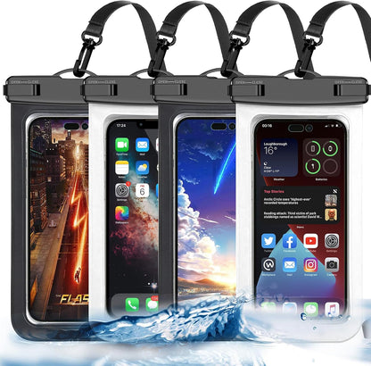 Waterproof Phone Pouch,2 Pack Black White Phone Waterproof Case,Cell Phone Dry Bag,Protection Level: IP68,Beach Cruise for Apple iPhone,Samsung,and More,Lanyard Included,(Fits Up to 8.3”),Black,White
