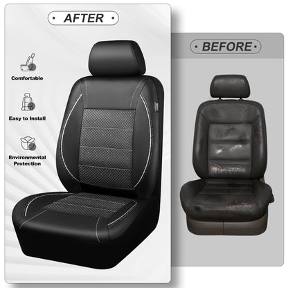 CAR PASS Universal FIT Piping Leather Car Seat Cover, for suvs,Van,Trucks,Airbag Compatible,Inside Zipper Design and Reserved Opening Holes (Full Set, Black and Red)